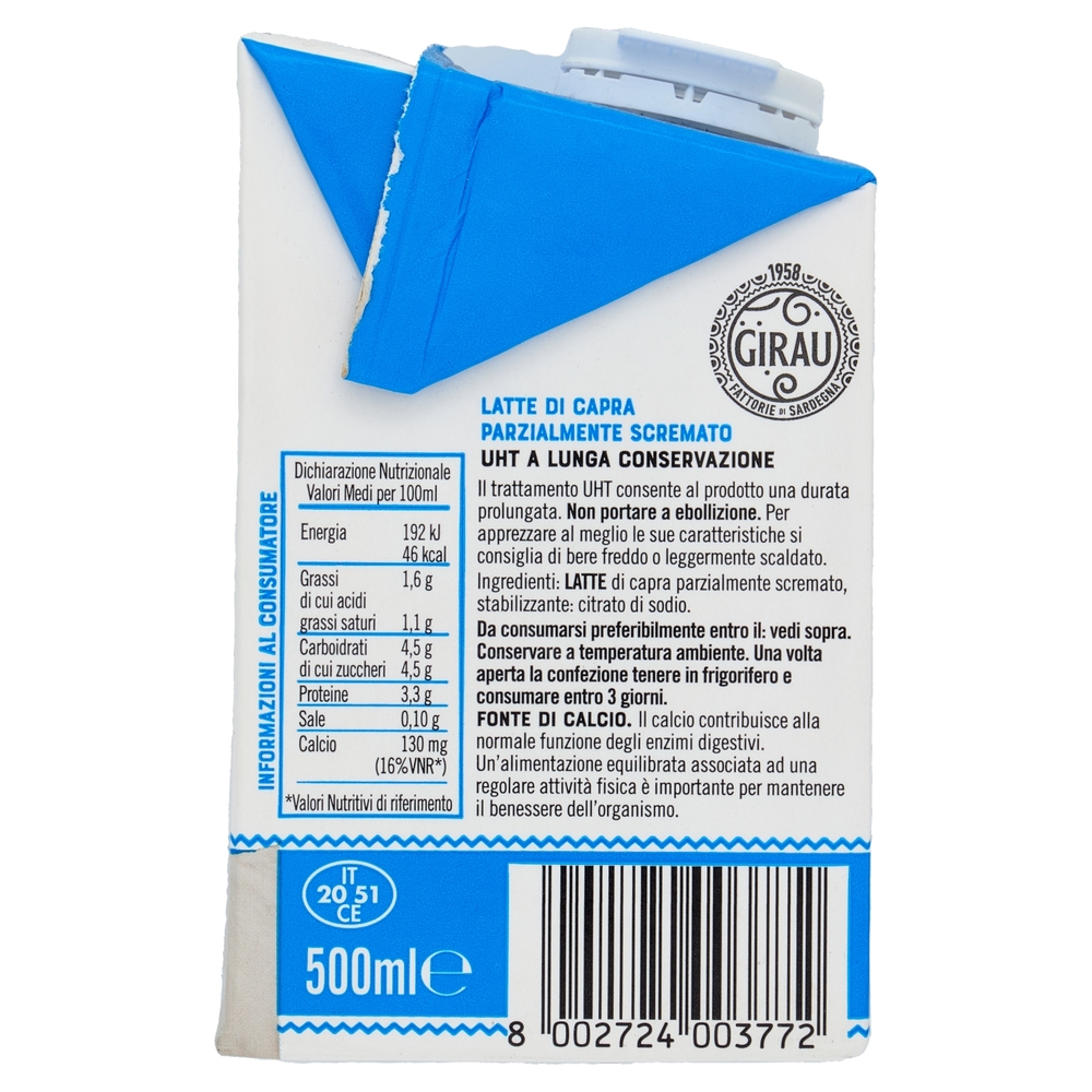 Girau Latte di Capra 100% Sardo 1,6% di Grassi 500 ml